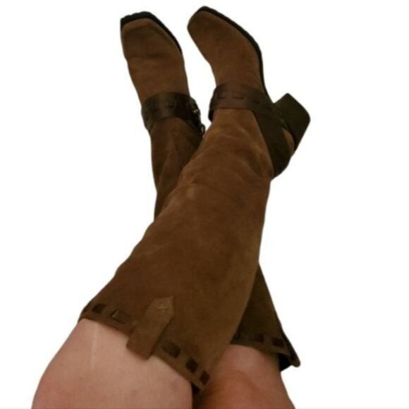 Jessica Simpson Tall Leather Heeled Boots Square Toe Lanasi Women's WOMAN'S 8 B - Picture 16 of 16